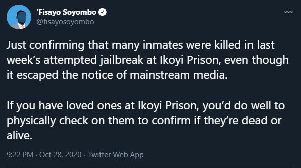 Ikoyi Jailbreak: Many inmates were killed - Fisayo Soyombo