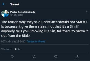 Smoking Is Not A Sin - Pastor Fola Akinrinade argues.