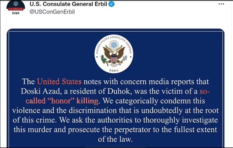 US condemns the killing of Transgender Woman, Doski Azad; Killed by her brother